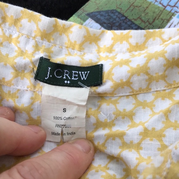 J. Crew Yellow White Long Sleeves Button Down Up Fitted Blouse S Small Circles - Picture 7 of 15